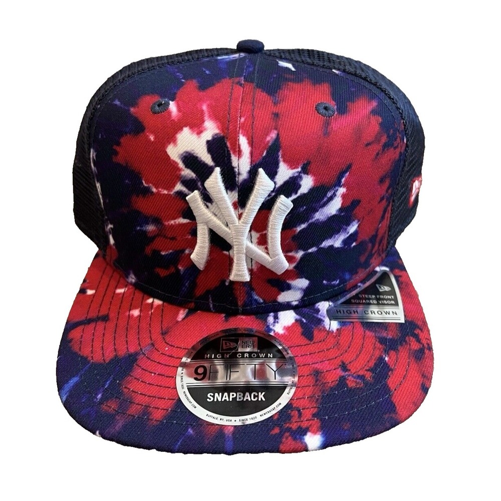 New Era NY YANKEES hat Rare Tie Dye Red White Blue embroidered snap back trucker